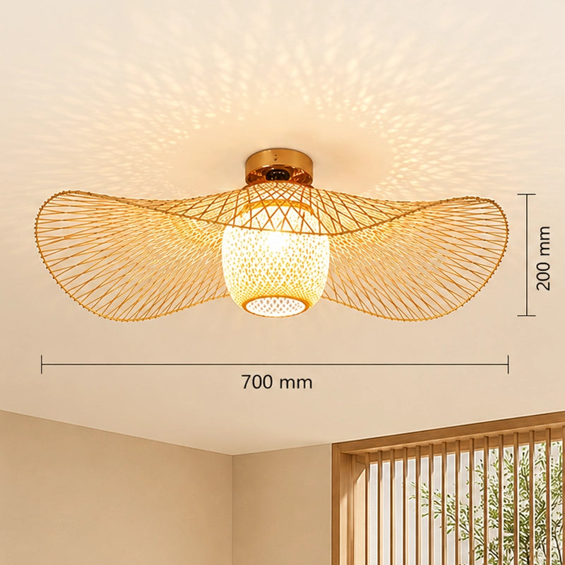 Plafonnier Lustre Style Japonais Vintage Bambou et Bois