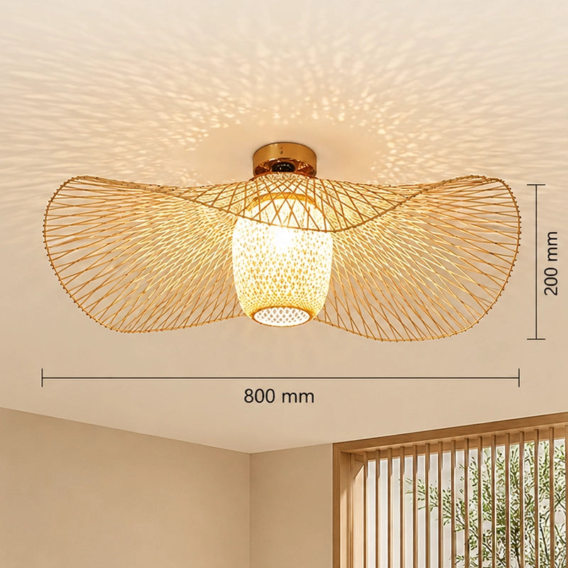 Plafonnier Lustre Style Japonais Vintage Bambou et Bois