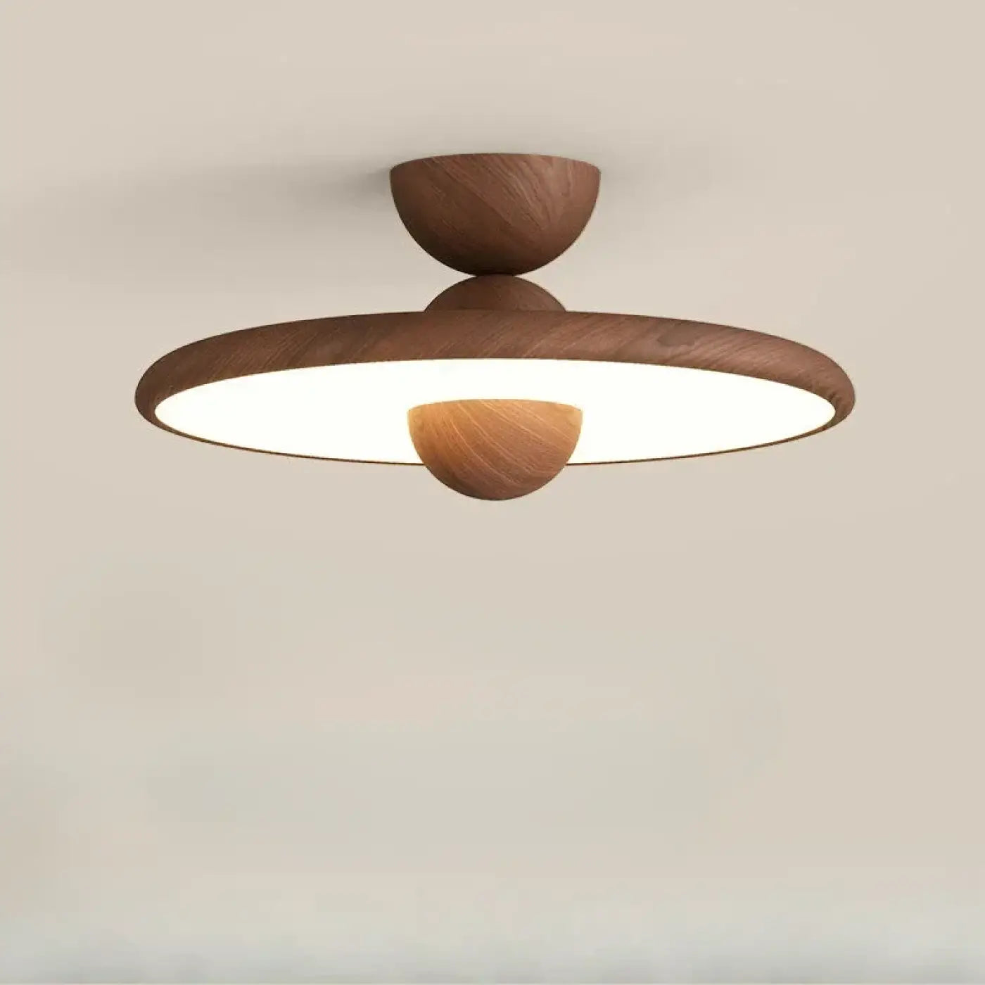 Plafonnier Art Déco Bois Marron et Beige