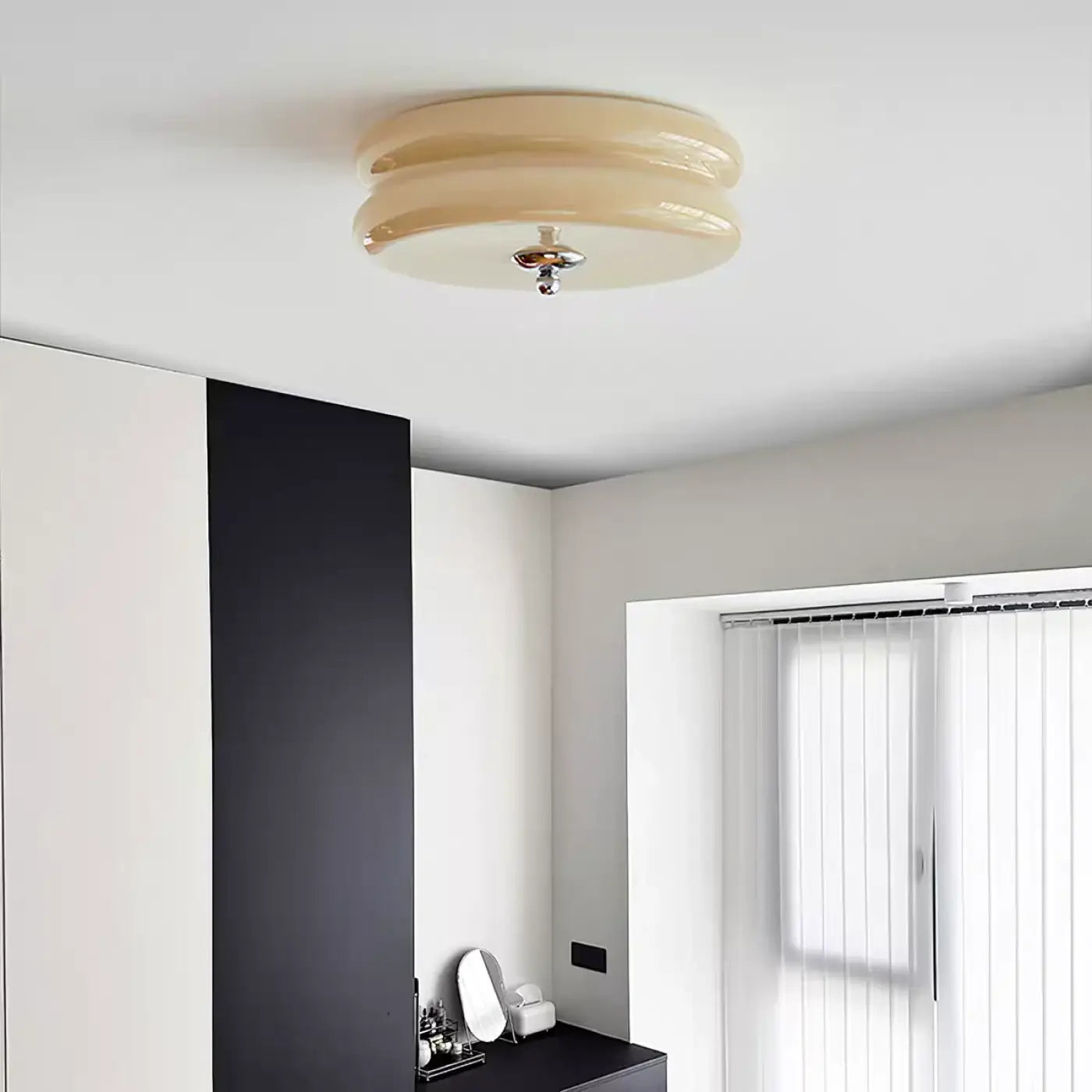 Plafonnier Design Vintage En Verre Blanc Et Beige