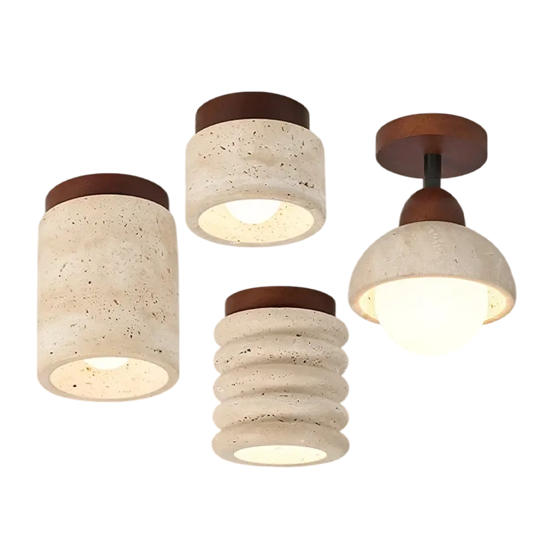 Plafonnier Moderne Style Japonais en Bois et Travertin