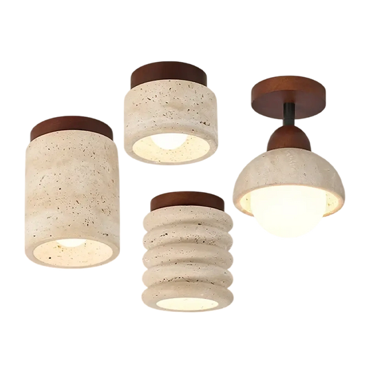 Plafonnier Moderne Style Japonais en Bois et Travertin